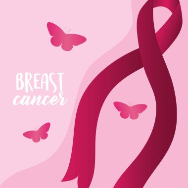 Kırmızı kurdele ve kelebeklerle meme kanseri farkındalığı tasarımı