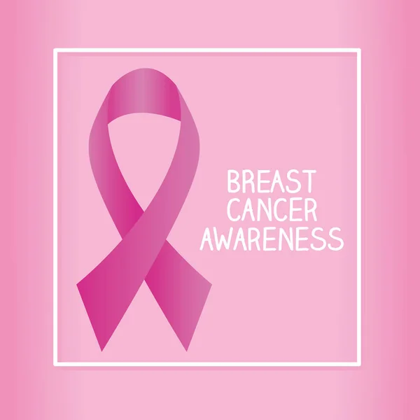 Обізнаність про рак молочної залози з рожевою стрічкою та білим квадратом — стоковий вектор