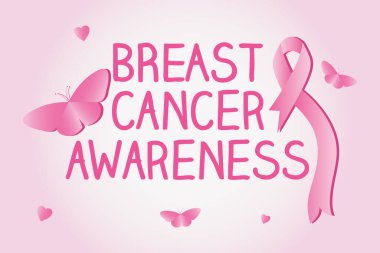Göğüs kanseri farkındalık tasarımı pembe kelebekler ve kurdelelerle
