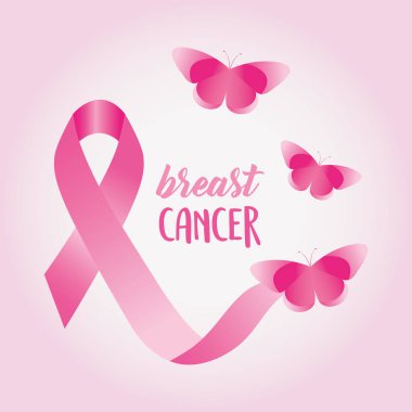 Pembe kelebekli ve kurdeleli göğüs kanseri tasarımı