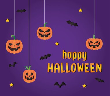 Mutlu cadılar bayramı tasarımları Çizgi film balkabakları asılı ve yarasalar