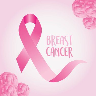 Pembe kurdeleli ve çiçekli göğüs kanseri tasarımı