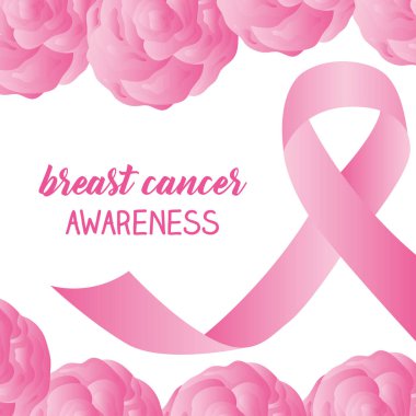 Meme kanseri farkındalık tasarımı, güzel çiçekler ve pembe kurdele.