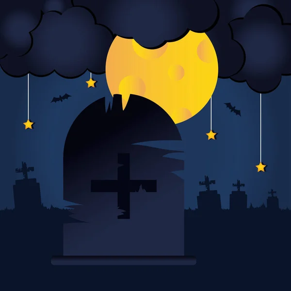 Mutlu Cadılar Bayramı tasarımı Mezar ve dolunay ile — Stok Vektör