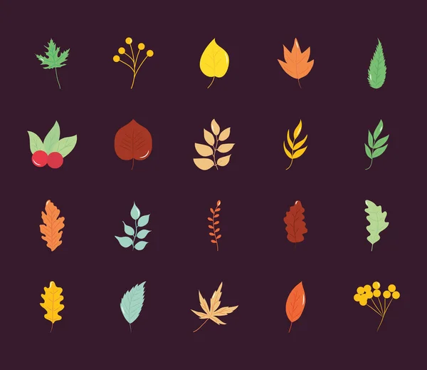 Bayas y hojas de otoño icono conjunto, estilo plano — Archivo Imágenes Vectoriales