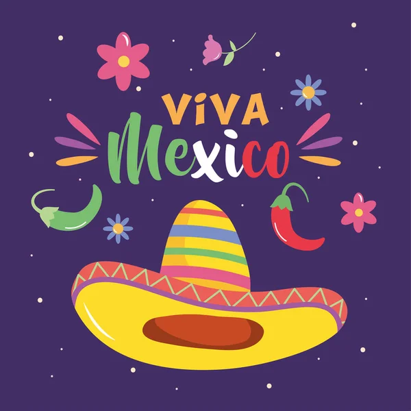 Mexikos Unabhängigkeitstag mit mexikanischer Hut-Ikone — Stockvektor