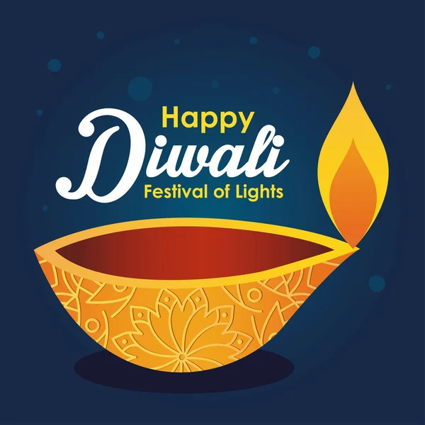 Design de diwali feliz com ícone de lâmpada de óleo — Vetor de Stock
