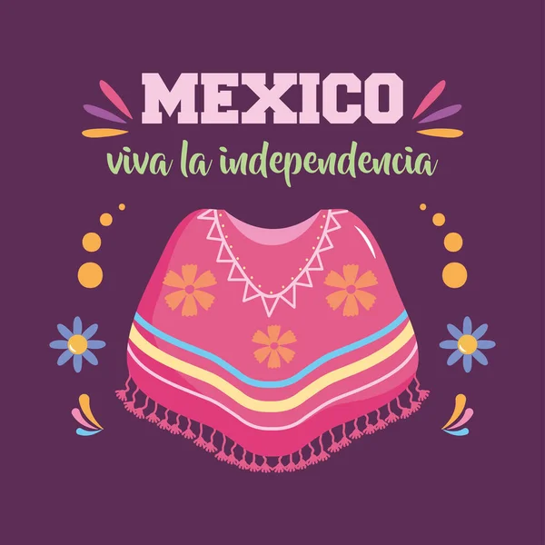 Mexikos Unabhängigkeitstag mit mexikanischer Poncho-Ikone — Stockvektor