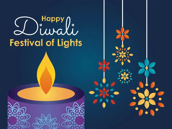 Καλή diwali σχεδιασμό με κερί και rangolis κρέμονται — Διανυσματικό Αρχείο
