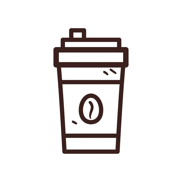 Koffiemok met bonen lijn stijl pictogram vector ontwerp — Stockvector