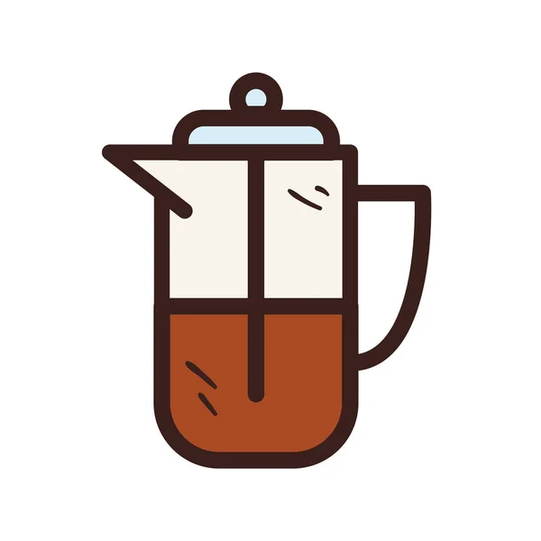 コーヒーフレンチプレスラインと塗りつぶしスタイルのアイコンベクトルデザイン — ストックベクタ