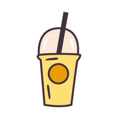 Kapaklı ve saman satırlı çay fincanı ve biçim ikon vektör tasarımı