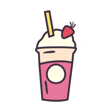 Saman kremalı ve çilekli çay fincanı ve biçim ikonu vektör tasarımını doldur