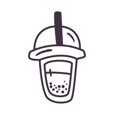 Kapaklı çay kupası ve saman çizgisi biçim vektör tasarımı