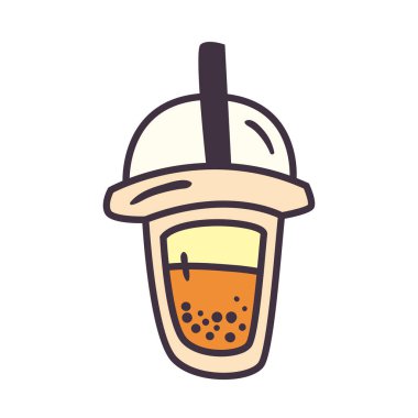 Kapaklı ve saman satırlı çay fincanı ve biçim ikon vektör tasarımı