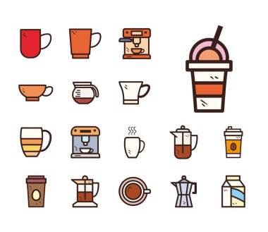 kahve çizgisi ve doldurma biçimi vektör dizaynı