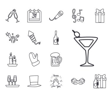 Yeni yıl çizgisi biçiminde ikon vektör tasarımı koleksiyonu