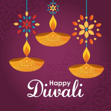 Mutlu diwali tasarımları ve dekoratif çiçekleri