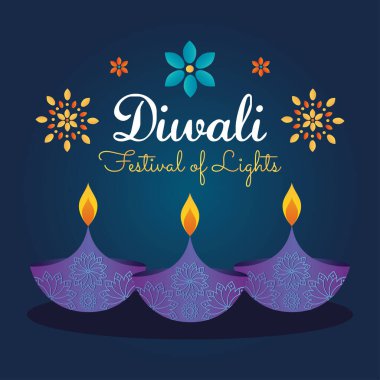 diwali festival tasarımı diyas lambaları ve çiçeklerle