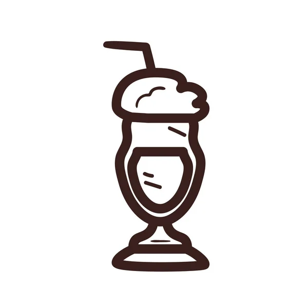 Xícara de vidro de café com design de vetor de ícone de estilo de linha creme — Vetor de Stock