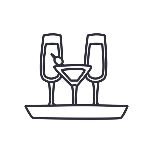 Cocktail und Champagner Tassen Linie Stil-Ikone Vektor-Design — Stockvektor