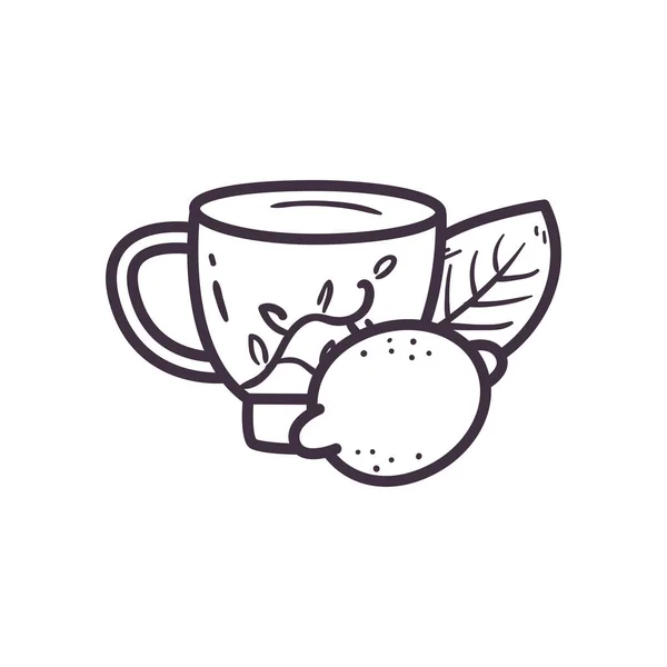 Taza de té con línea de limón icono de estilo de diseño de vectores — Vector de stock