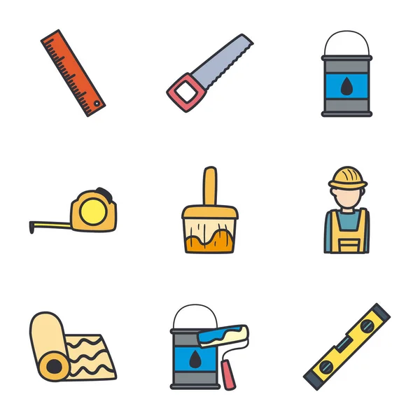 Construction line and fill style icon set vector design — Stock Vector