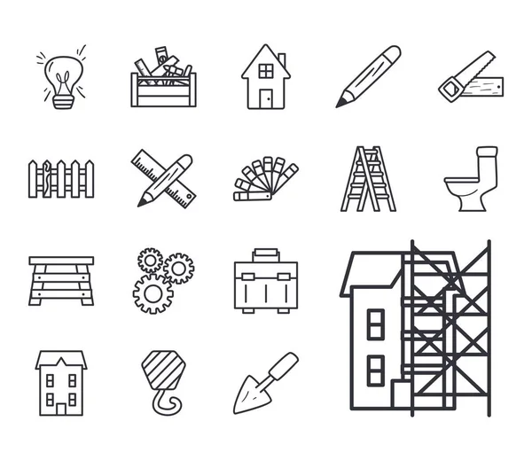 Línea de construcción estilo colección de iconos de diseño de vectores — Vector de stock