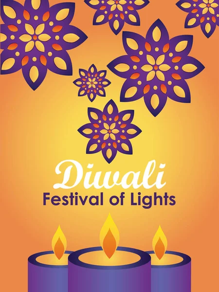 Diwali festival ontwerp met kaarsen en rangolis — Stockvector