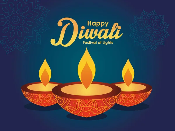 Χαρούμενο σχέδιο φεστιβάλ diwala με diyas — Διανυσματικό Αρχείο