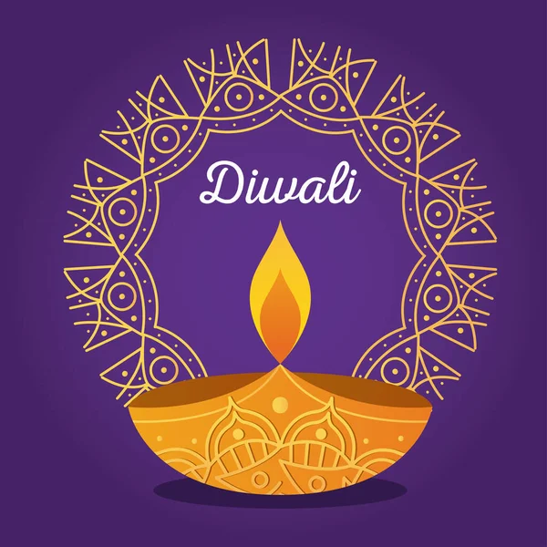 Diwali festival design with diya candle and decorative mandala — Διανυσματικό Αρχείο