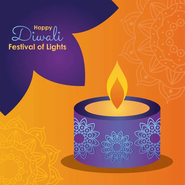 Happy diwali design met mooie kaars icoon — Stockvector