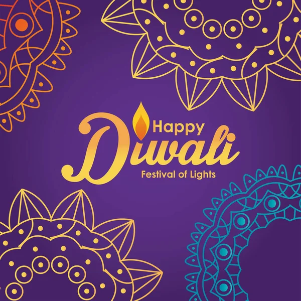 Happy diwali design met decoratieve mandala 's — Stockvector