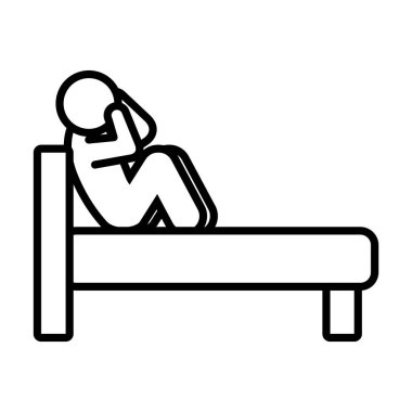Uykusuzluk tasarımı, uykusuzluk çekiyor. Yatakta oturuyor, çizgi şeklinde.