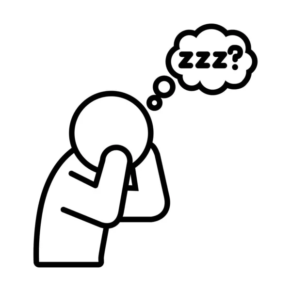 Desain insomnia, pictogram Man Menderita Dari Kurangnya Ikon Tidur, gaya baris - Stok Vektor
