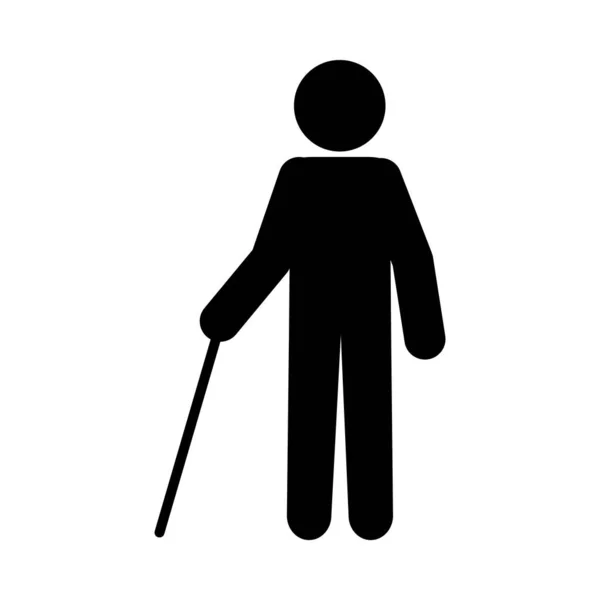 Disabilities concept, pictogram man with a cane icon, silhouette style — Stock Vector