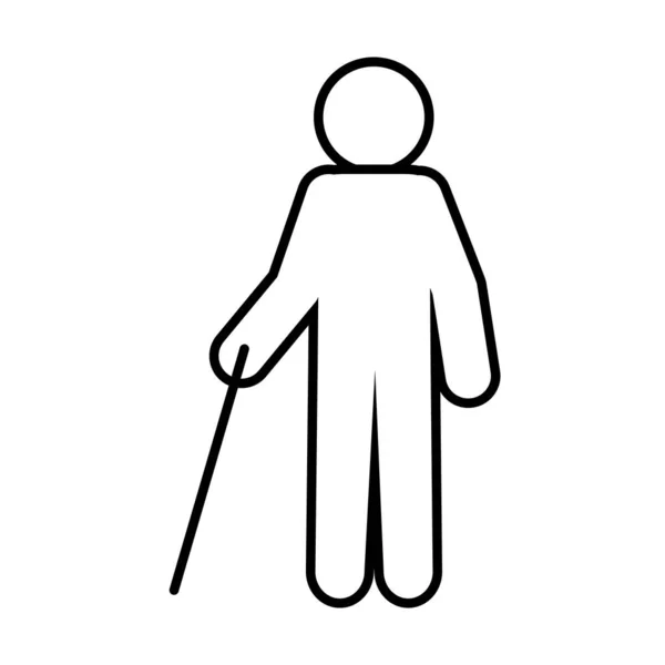 Disabilities concept, man with a cane icon, line style — Stock Vector