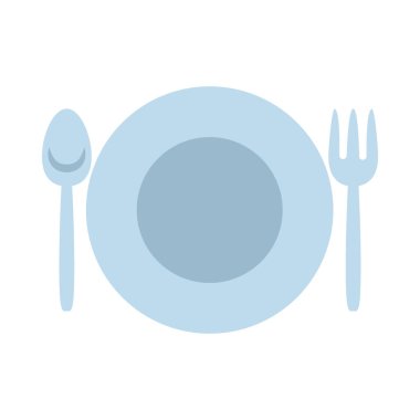 Çatal ve bıçak ikonlu tabak, düz stil.