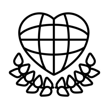 İnsan hakları kavramı, küresel küre kalp şeklinde ve dekoratif yapraklar, çizgi tarzı