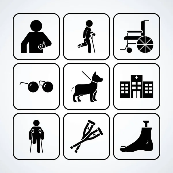Icono conjunto de silla de ruedas y discapacidades, estilo silueta — Vector de stock
