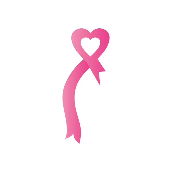 Ruban coeur de l'icône du cancer du sein, style plat — Image vectorielle