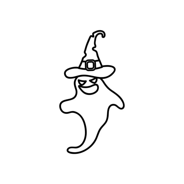 Fantasma de Halloween com chapéu de bruxa —  Vetores de Stock