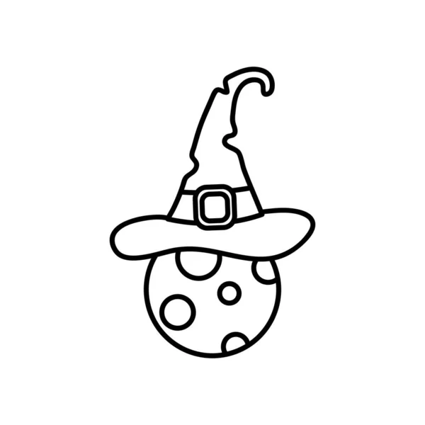 Luna llena con sombrero de bruja de Halloween, estilo de línea — Archivo Imágenes Vectoriales