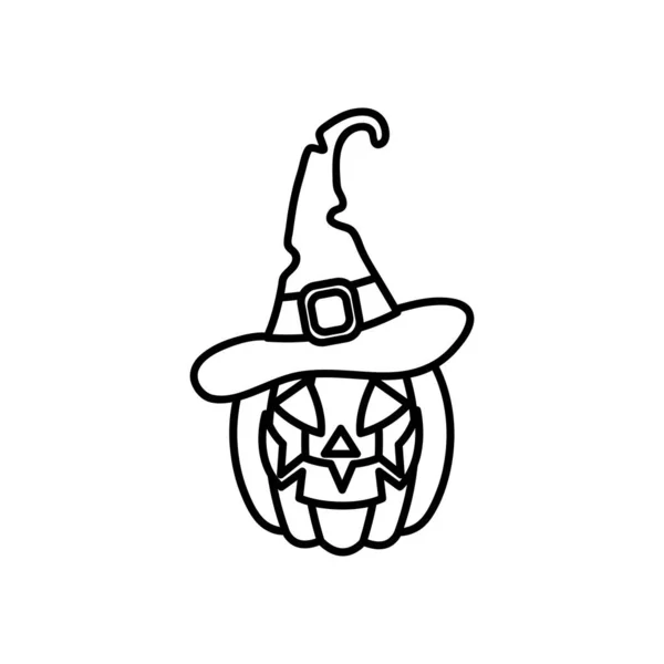 Halloween pumpa med häxa hatt, linje stil — Stock vektor