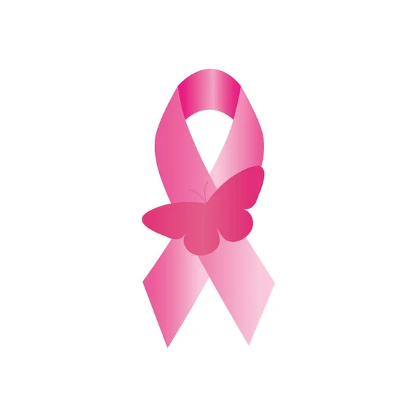 Růžová stuha z rakoviny prsu a motýla, plochý styl — Stockový vektor