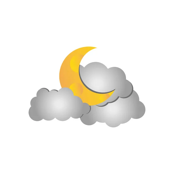 Ícone de meia lua e nuvens, design colorido — Vetor de Stock