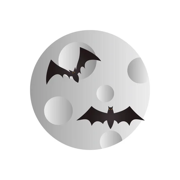 Fullmåne och halloween fladdermöss runt, färgglad design — Stock vektor
