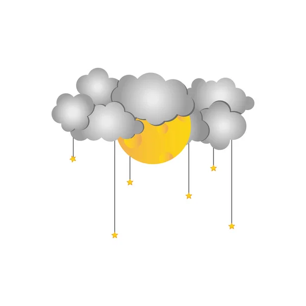 灰云满月星星挂，五彩斑斓的图案 — 图库矢量图片