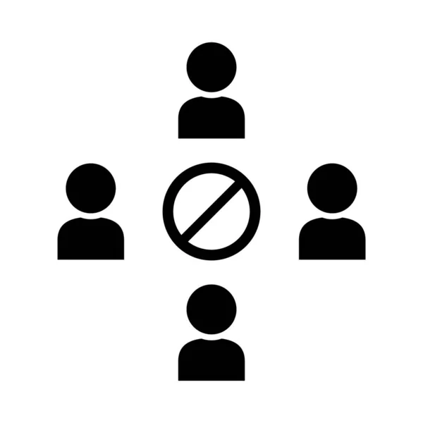 Prohibido a la multitud, pictograma personas y símbolo de signo prohibido, estilo de silueta — Vector de stock