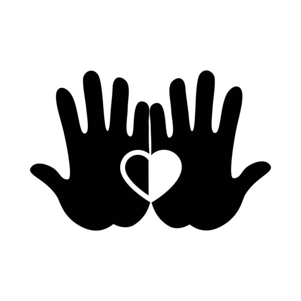 Kalp ikonu olan eller, siluet tarzı — Stok Vektör